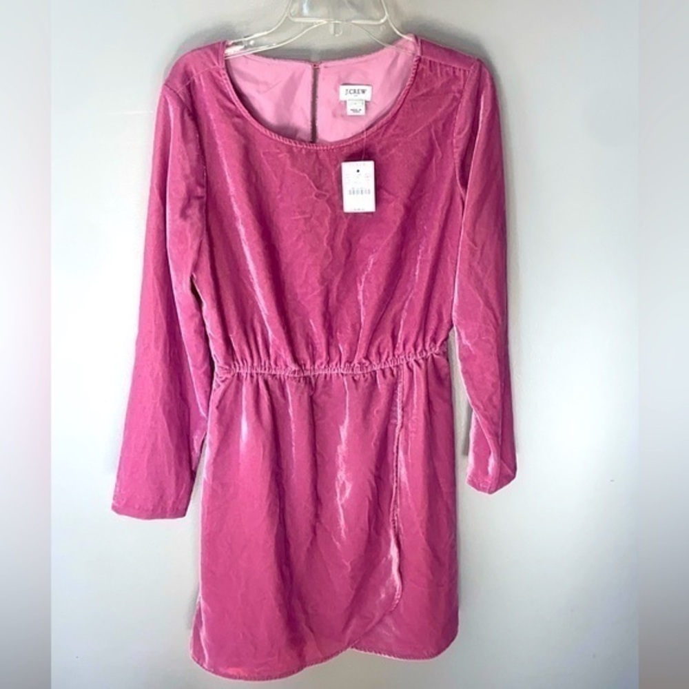 ✨J Crew Size 0 Velvet Tulip Hem Dress Guava Berry Pink NEW Retail $98